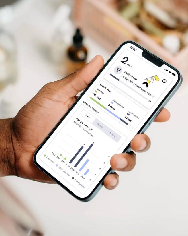 Substance abuse management app on a phone.