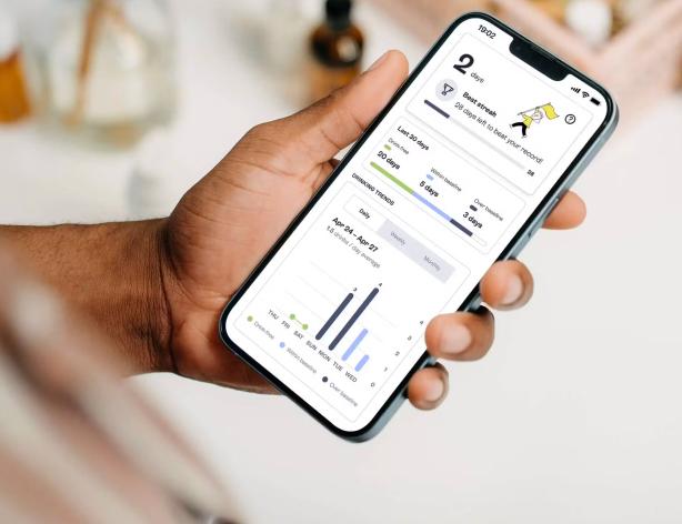 Substance abuse management app on a phone.