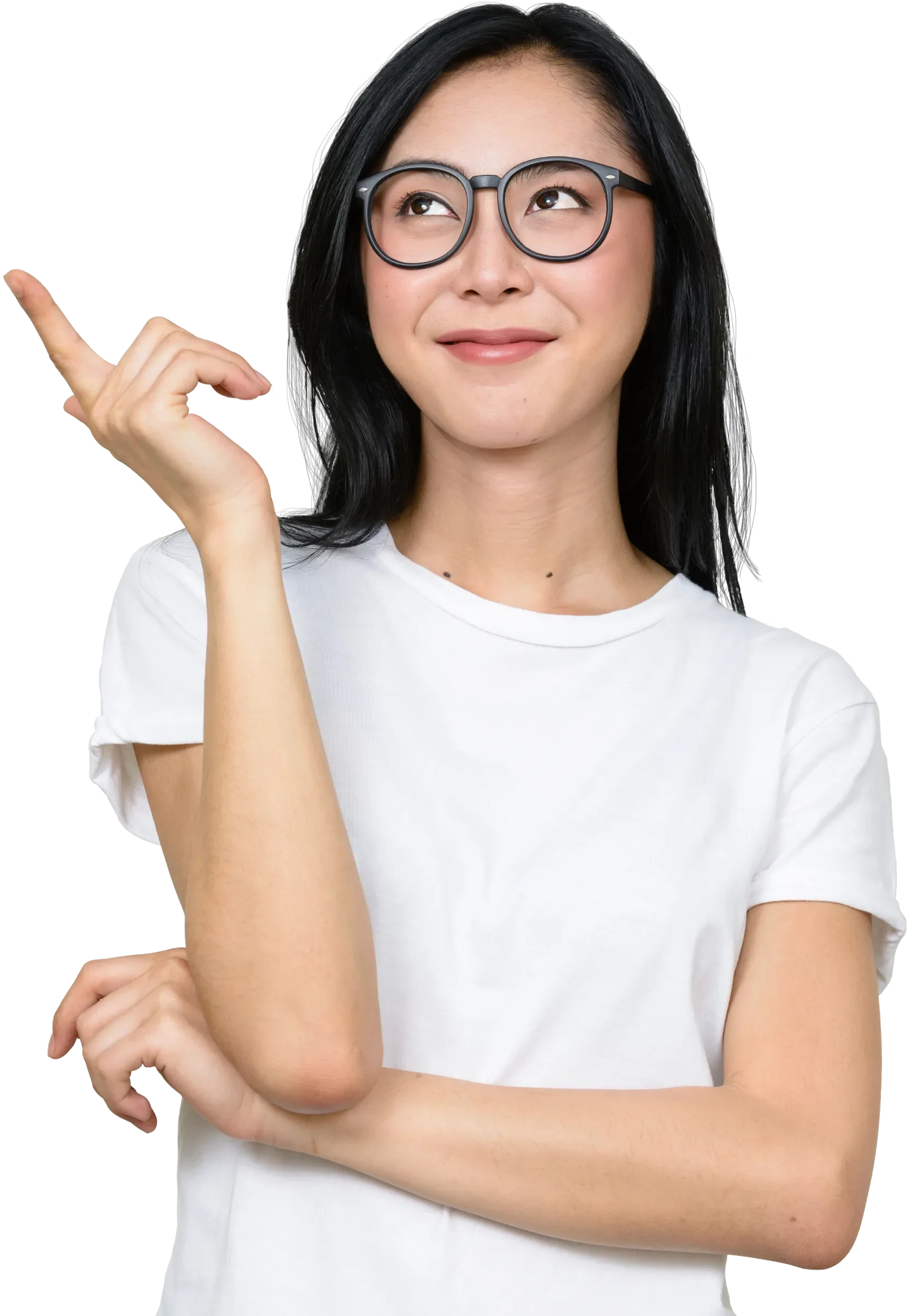 person pointing towards text on this screen