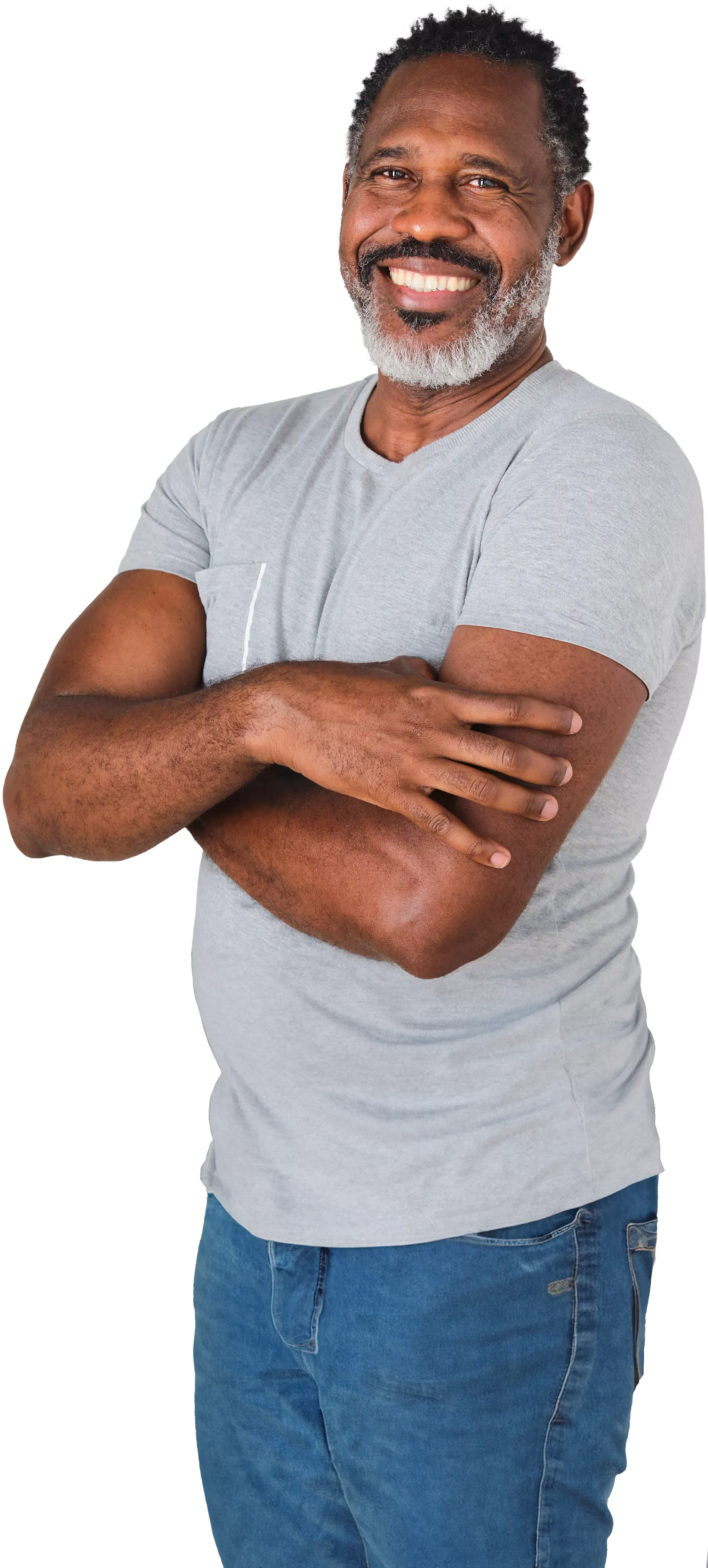 Smiling man in t-shirt with crossed arms