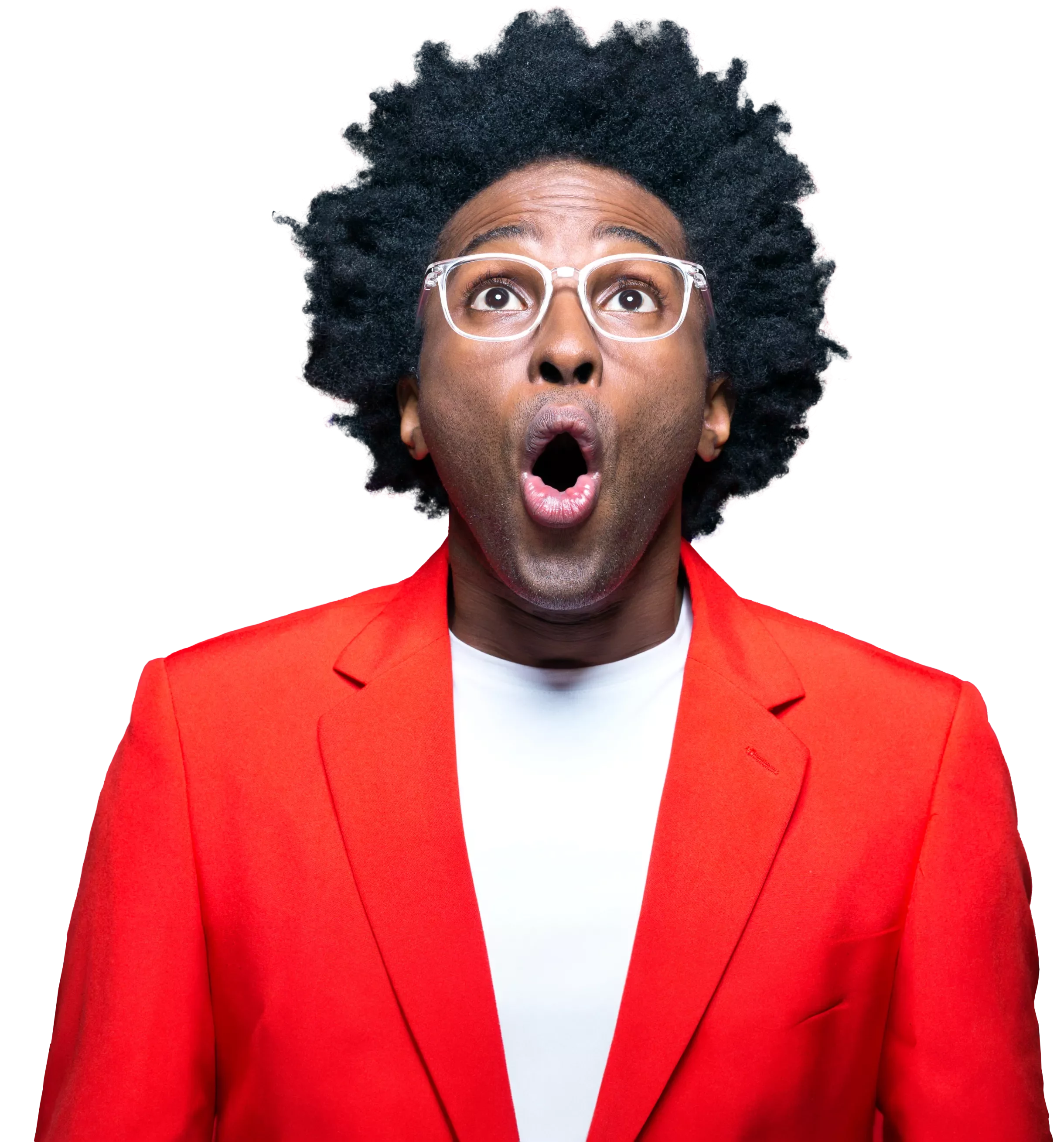Happy man with glasses in jacket.