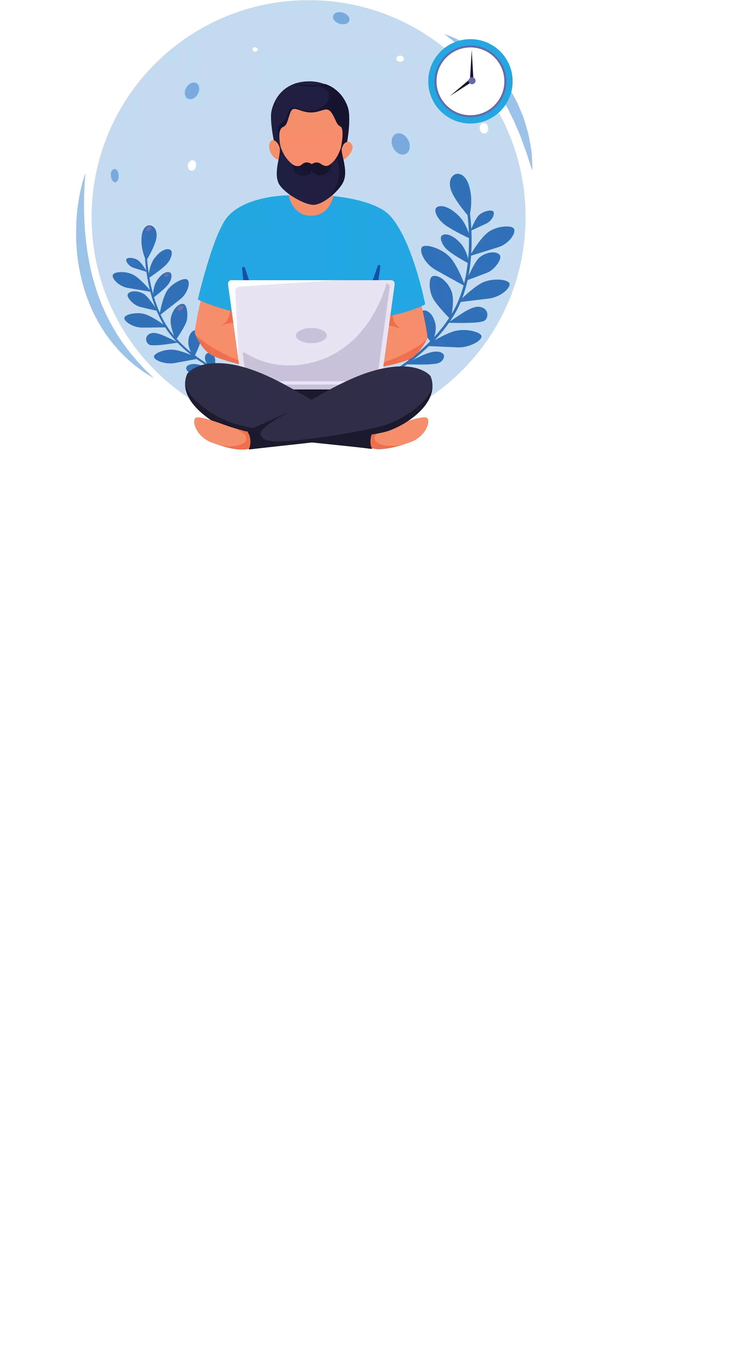 illustration man sitting crossed legged with laptop